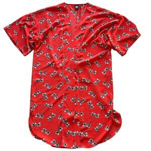 Womens Kimono Size Large Red Black White Roses Floral Comfy Long Flowy Unique